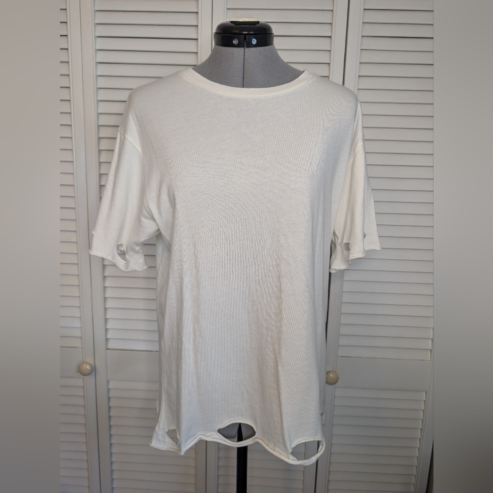 DAYDREAMER destroyed Hems White Cotton T shirt, size S, NWT